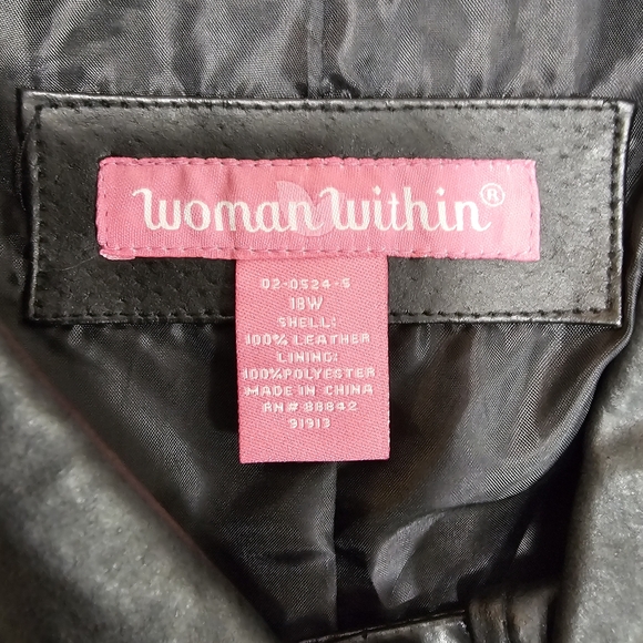 Woman Within Black Leather Coat | Size 18W - Picture 2 of 5